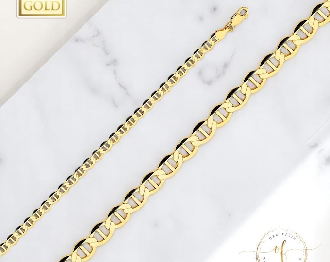 Real 14K Gold Hollow Gucci Light Flat Mariner Chain 2.50mm -5.50 mm  Mens Women 16 " -24 "