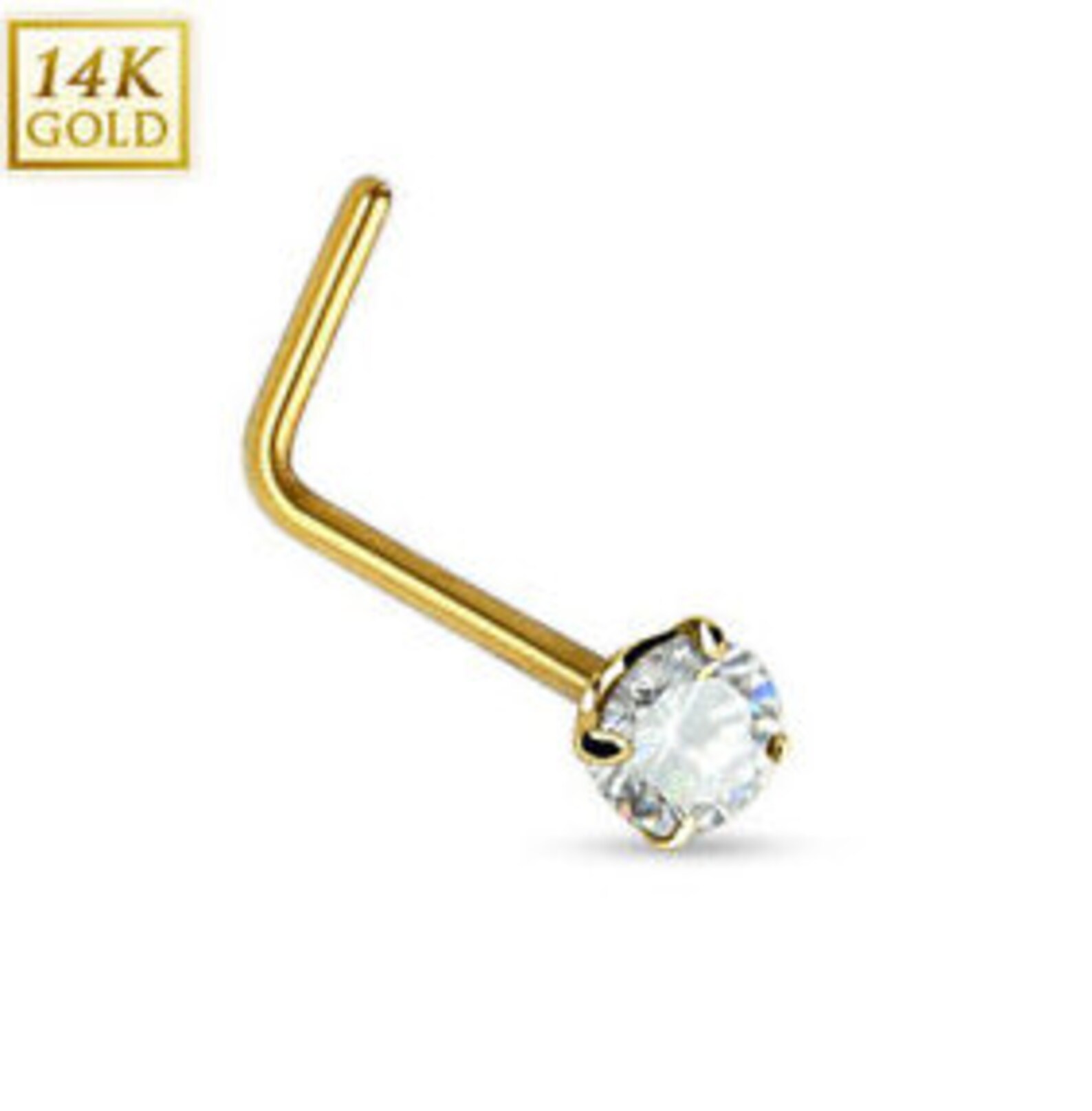 14K Solid Yellow Gold Straight Bar Nose Stud Diamond Nose Etsy