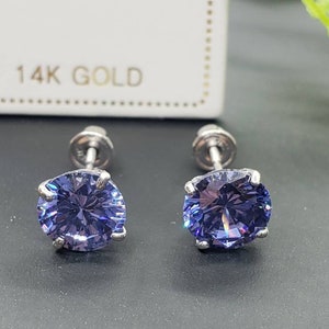 Tanzanite 14K Solid Gold Earring Screw Backing with 4 Prong Setting Birthday, Gift, Anniversary, Christmas, Bridal, Wedding.
