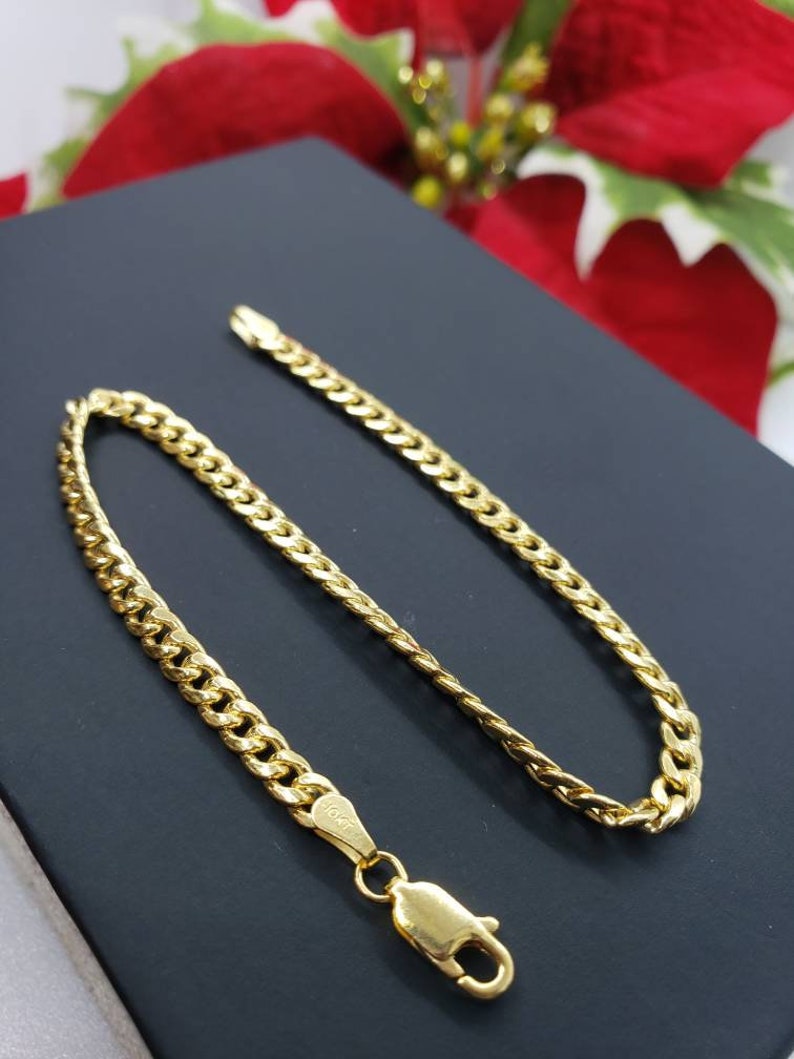 10K Yellow Gold 3.70 mm Miami Cuban Link Chain Bracelet Mens Womens, 7-10 inches Anklet. image 4