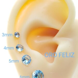 14K Solid Gold Aquamarine Earring March Birthstone Colors Screw Backing Earring with 4 Prong Setting image 7