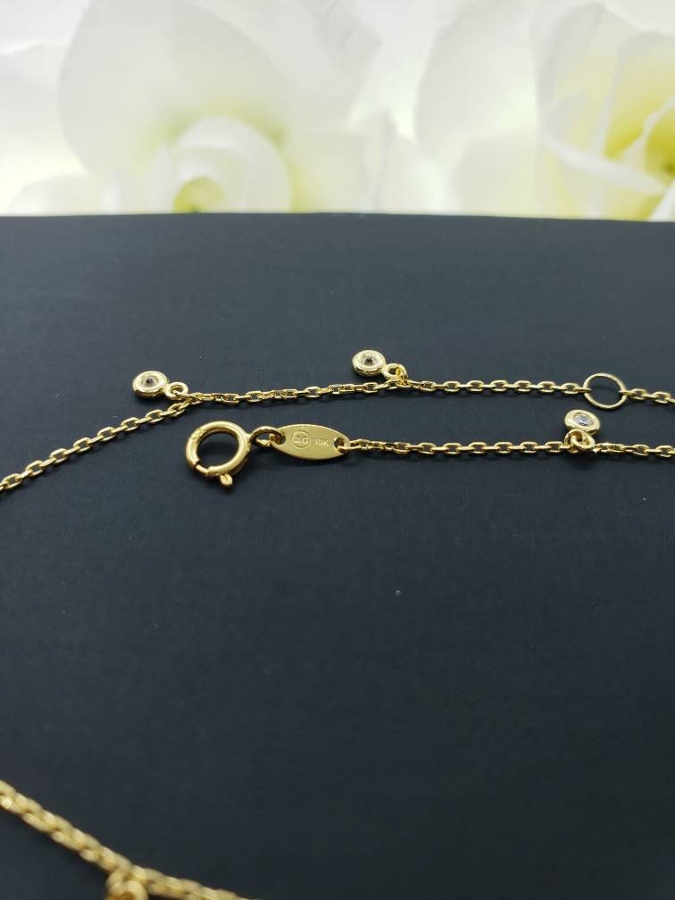 10K Real Yellow Gold Dainty Bezel Round Charm Ankle Bracelet | Etsy