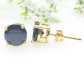 2mm-10mm Round Black Onyz CZ's Solid 925 Sterling Silver Solitaire Stud Post Earrings Round Mens Womens Earrings