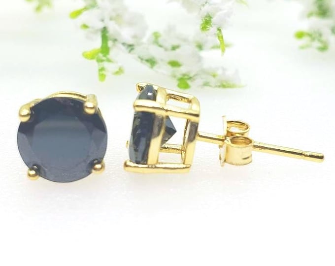 2mm-10mm Round Black Onyz CZ's Solid 925 Sterling Silver Solitaire Stud Post Earrings Round Mens Womens Earrings