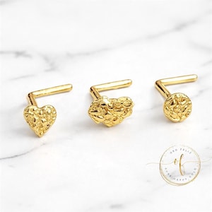 L Shaped 20 GA NUGGET 14K Solid Yellow Gold Size Nugget Nose Stud L Shaped 20 GA Nose Stud Piercing sold 1 piece or 3 pieces.
