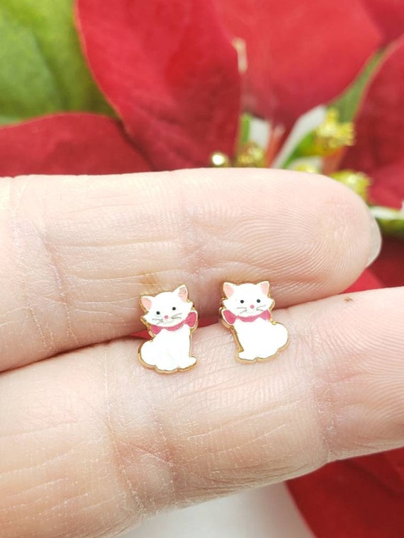 Girls' Perched Kitty Cat Screw Back 14K Gold Earrings - in Season Jewelry