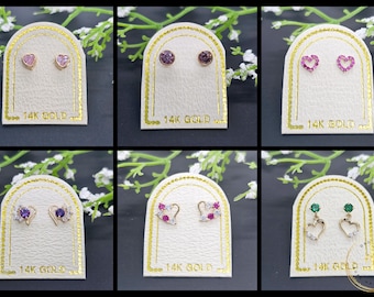 Korean Color 14K Real Yellow Gold •  CZ Earring  • Baby Secure Screw Backs • Cute Small  Earrings •  Kids Girl Gift Birthday Earrings.