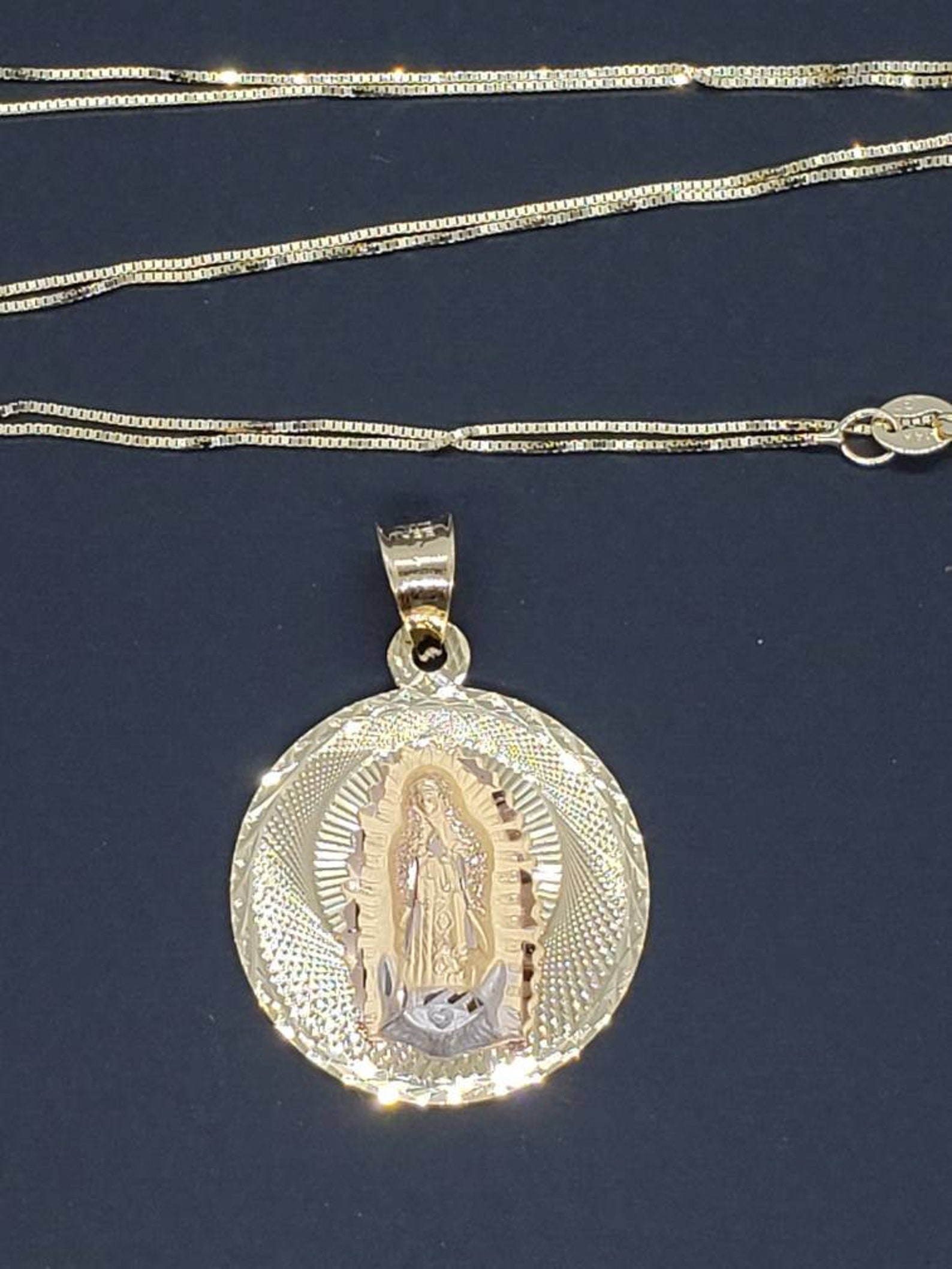14K Solid Yellow Gold Virgin Mary Guadalupe 3D Yellow Color Charm ...