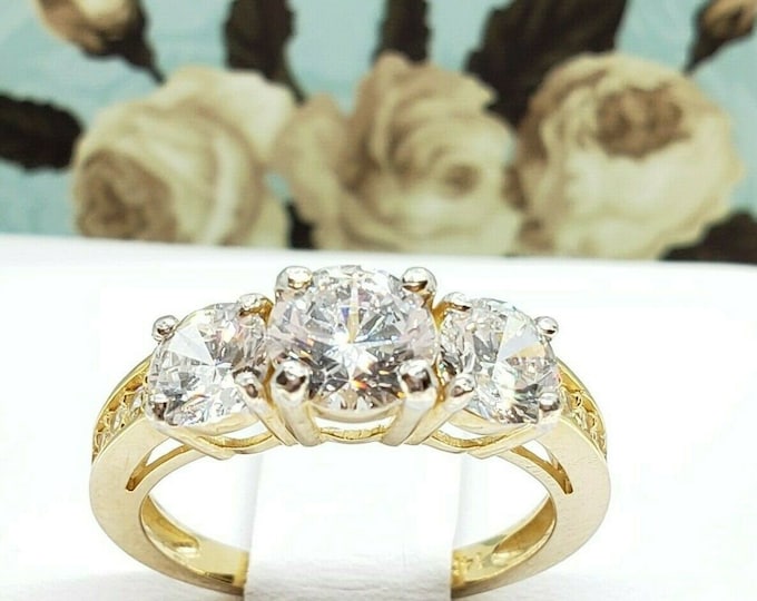 2.50 Ctw Created Diamond Three Stone Past Present Future Engagement Ring 14K Solid Gold