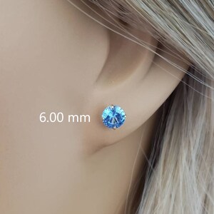 14K Solid Yellow Gold Blue Topaz Earring December Birthstone Colors Screw Backing Earring with 4 Prong Setting image 5