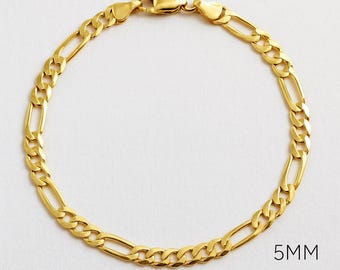 5.10 MM 14K Real Gold Italian Figaro Chain Link Bracelet Men's Women's in Hollow Finish real 14K gold chain.