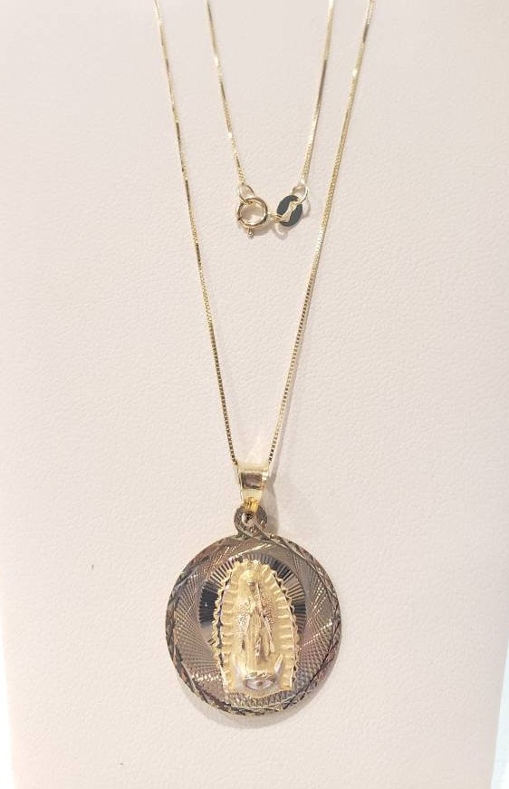 14K Solid Gold Diamond Cut Guadalupe 3D Pendant Charm
