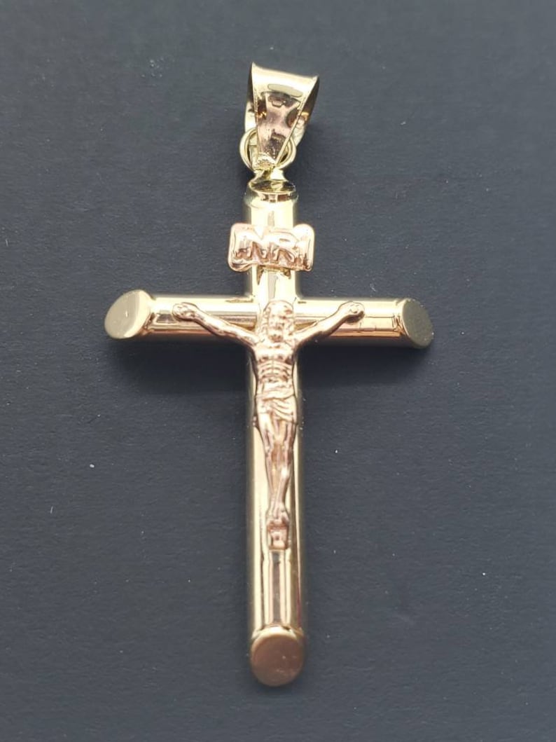 14k Yellow Gold Jesus Christ INRI Crucifix Pendant Necklace - Handmade Solid Gold Faith Jewelry - View #3