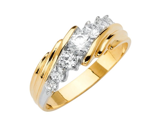 14K Solid Gold Mens Wedding Ring Solitaire Round Cut  Engagement Bands women's men's wedding ring.