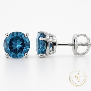 Natural Genuine London Blue Topaz With 14K Solid Yellow Gold Earring Heavy Basket 18GA Diamond Screw Backing or Push Backing 1 Pair Earring.