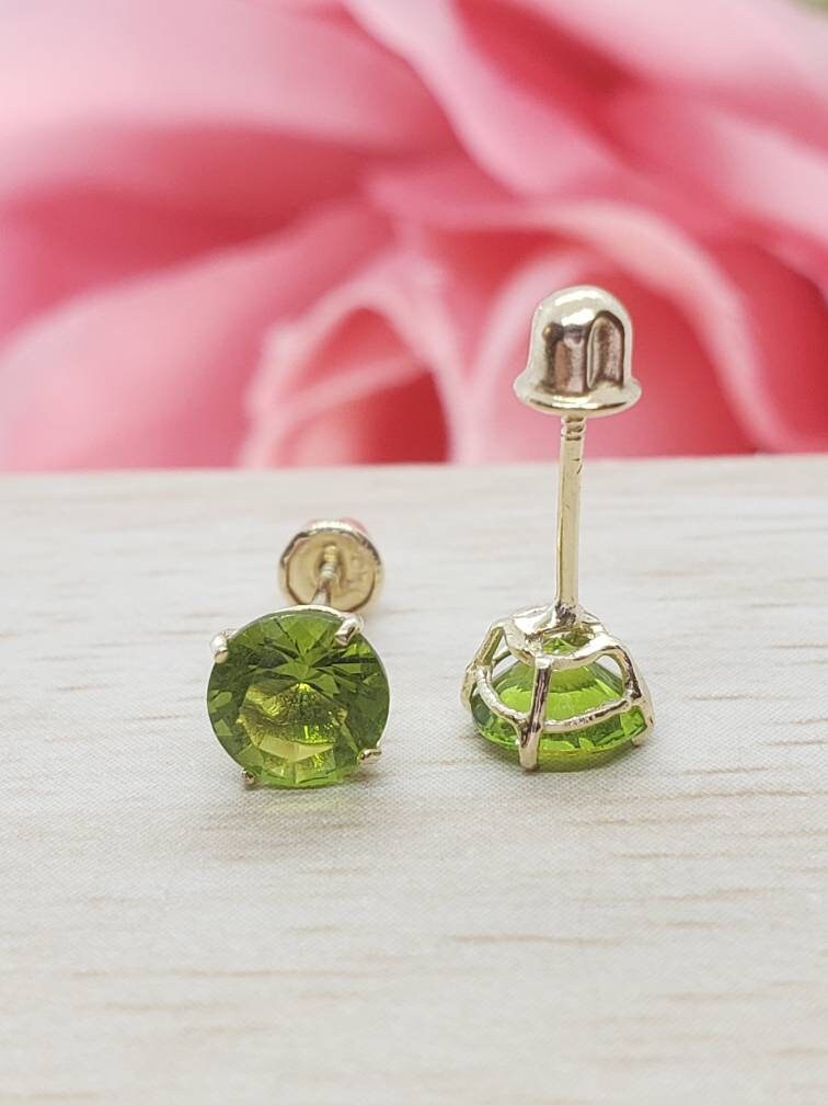 14K Solid Gold Peridot Earring August Birthstone Colors Screw