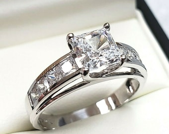 2.50 Ct 14K Real Solid Gold Fancy Trellis Square Princess Cut Engagement Ring