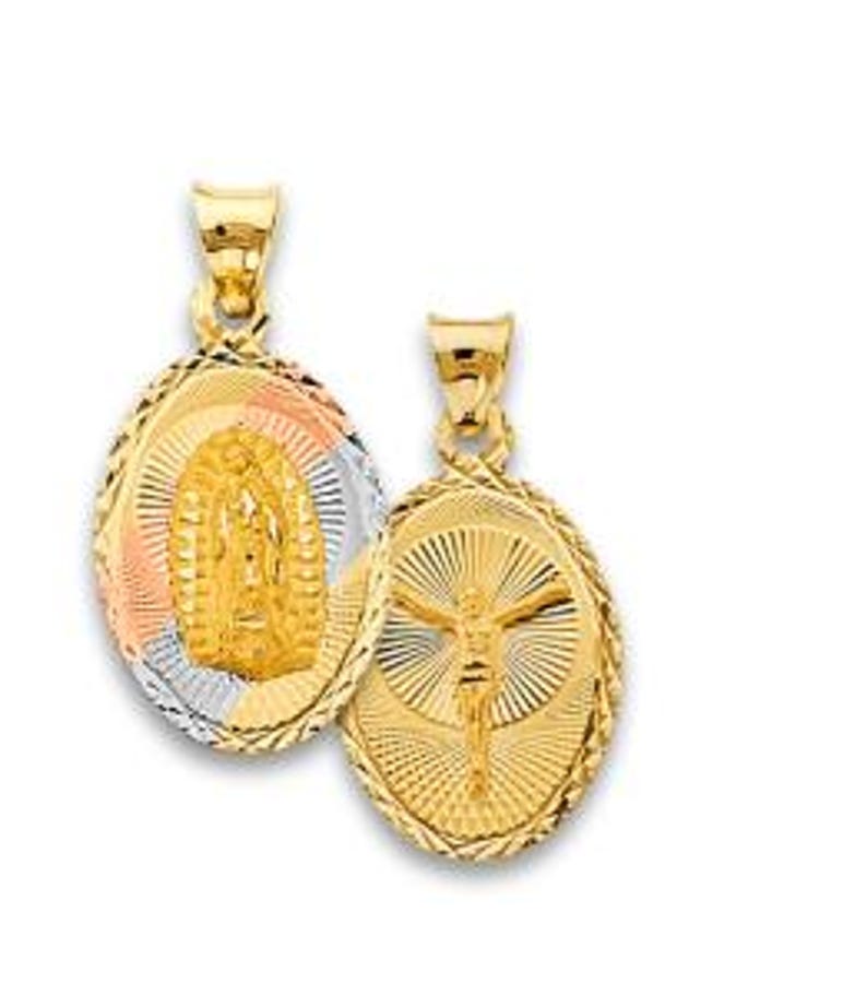 Double Sided Tri Tone 14k Gold Virgin Mary Lady Guadalupe Pendant ...