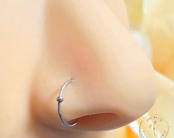 14K REAL Gold Snug Fitting Solid Gold Hoop Nose Cartilage, Dainty Hoop with Ball Ends1.75mm with outer dimension available 6mm 8 mm 10 mm