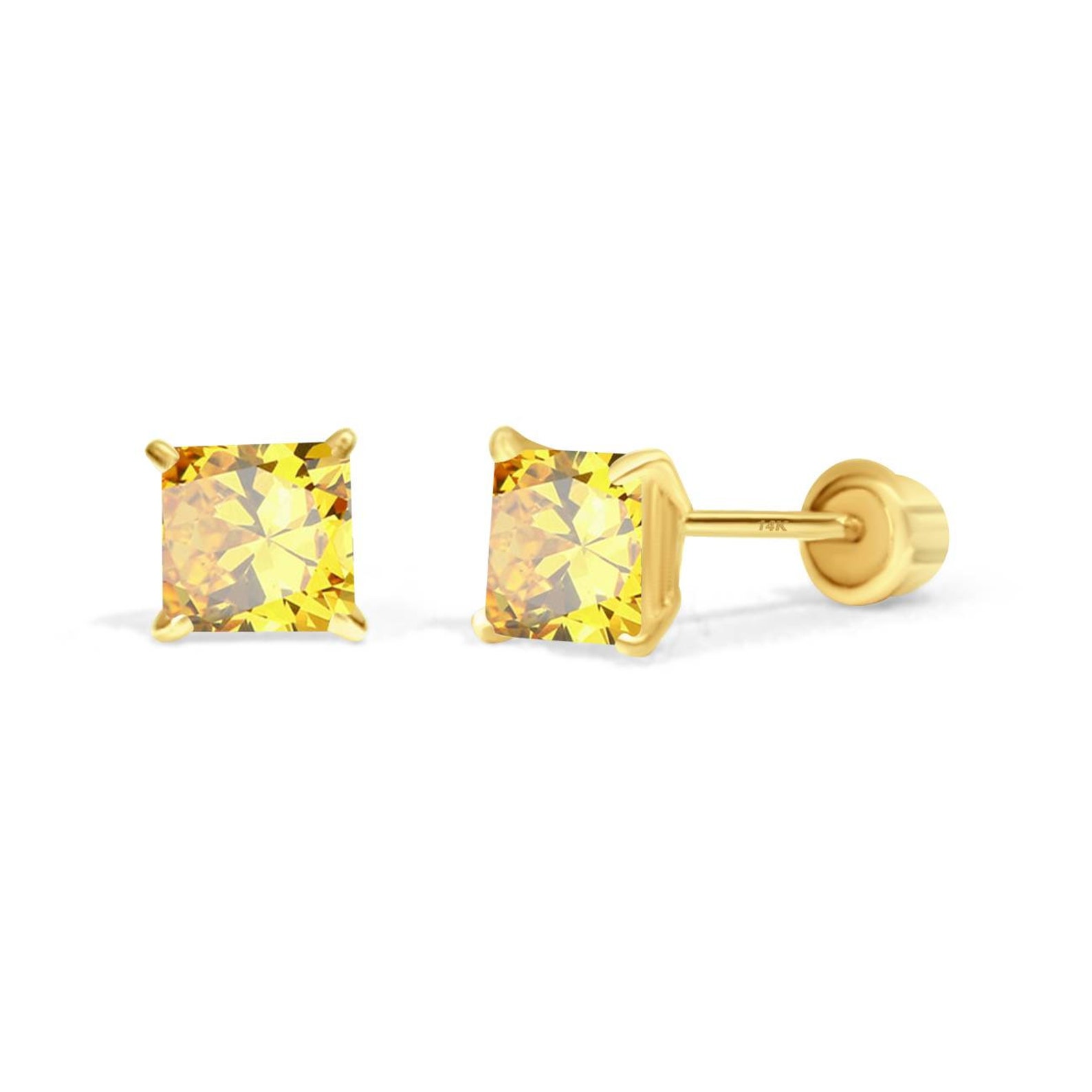 14K Solid Gold Yellow Citrine Earring Princess Square Cut - Etsy