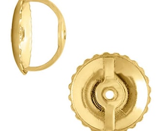 14K Real Gold Medium Threaded Easy Grip Corrugated Ear Nut / Fits 036 Threaded Post