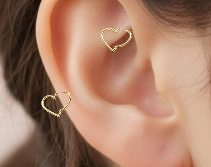 Helix 18GAUGE 14K Solid Yellow Gold Heart Shape with 18GAUGE 8mm or 10mm availability.