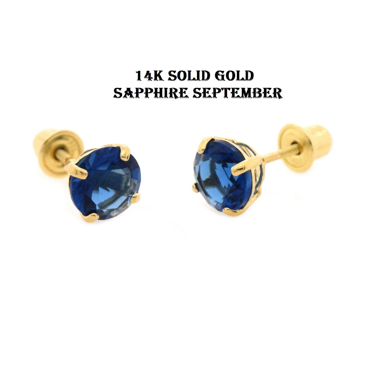14K Solid Gold Birthstone Color Earring 3 mm 8 mm Screw Backs High Quality Made Kids / Girls