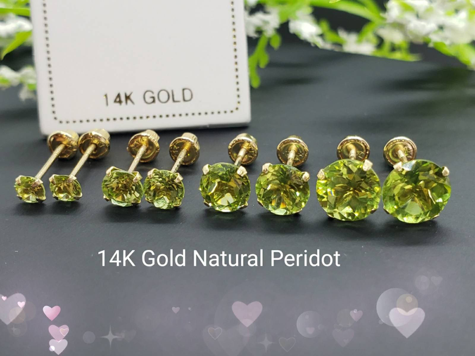 14K Solid Gold Peridot Earring August Birthstone Colors Screw