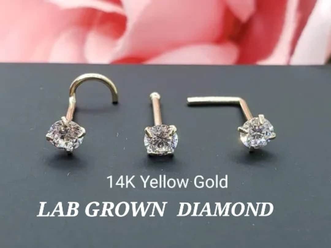 14k Solid White Gold Diamond Nose Stud Nose Ring Various Diamond Size