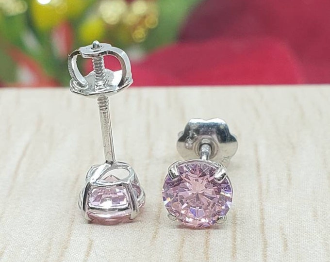 Pink • Solid 14K GOLD •  4.00 5.00 6.00 7.00 8.00 mm • Screw Back • Women's Birthstone  Earrings •