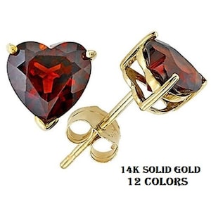 14K Solid Yellow Gold Heart Design Birthstone Color Earring 0.50 ctw - 3.00 ctw   OR 4 mm- 7 mm Push Backs High Quality Made