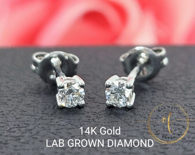 LAB GROWN DIAMOND 14K Solid Gold • Solitaire Cut Diamond • Heavy Basket Prong Setting Brilliance.