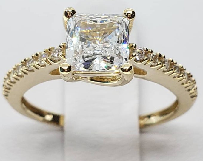 1.50 Ct 14K Solid Gold Trellis Set Princess Cut Engagement Propose Promise Ring