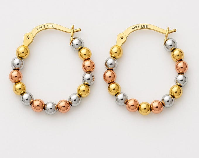14K 3C Polish Bead Hoop Earrings Diameter  20mm 23mm 28mm sold 1 pair  Real Gold.