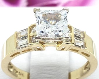 2.25Ct 14K Solid Gold Cathedral Princess Cut Side Stones Engagement Wedding Ring