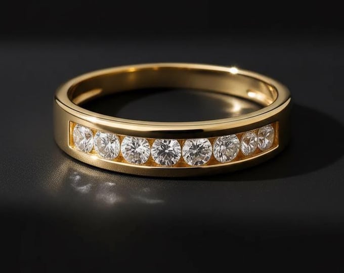 Diamond 14K Solid Gold Men's Ring SOLID GOLD Wedding Ring Solitaire Round Cut Engagement Bands Size 8 - 13