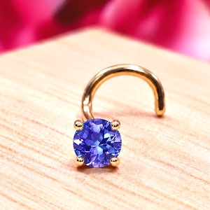 Tanzanite 14K Solid Gold 100% Real Gold ,  Nose Stud, Micro Nose, Screw Nose Stud, Ball end Or L-Shaped Choice of CZ or Natural Tanzanite