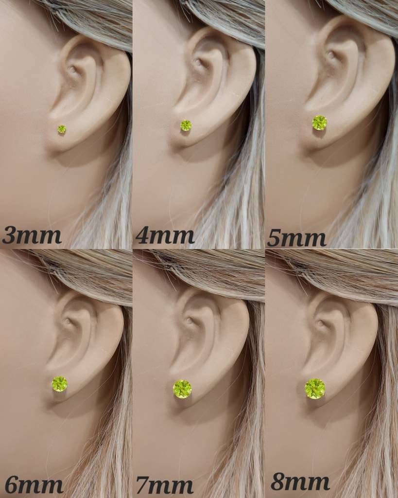 14K Solid Gold Peridot Earring August Birthstone Colors Screw