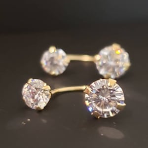 14k Solid Gold • 12 Different color • Telephone Wire Earrings •Double Gems  Simulated Diamond   • Womens Girls Earrings