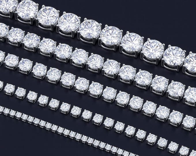 Moissanite Tennis Bracelet Solitaire Round Cut 925 Solid Silver For women's men's wedding Bridal Gift Birthday sold 1 piece of bracelet.