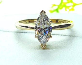 1.00 Carat 14K Solid Yellow OR White Gold Marquise Cut CZ Wedding Engagement Ring