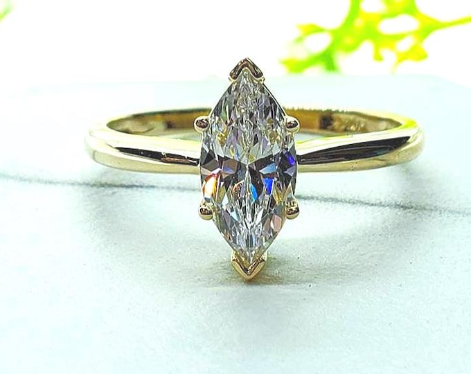 1.00 Carat 14K Solid Yellow OR White Gold Marquise Cut CZ Wedding Engagement Ring