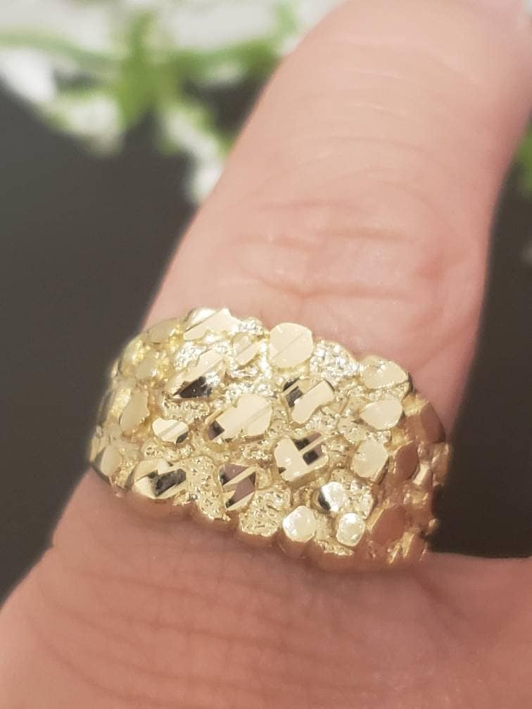 Pinky 11 mm x 11 mm Small Mens 10K Yellow GOLD Square Nugget Ring Size 5-8