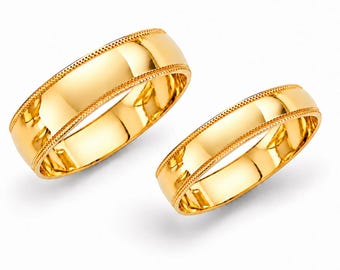14K GOLD Milgrain Wedding Ring , Light Weigh Couple Band Wedding Ring Men's 1.50mm 2.20 Grams SZ 5-12
