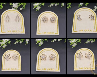 Korean 14K gold stud earring •  CZ Earring  • Baby Secure Screw Backs • Cute Small  Earrings •  Kids Girl Gift Birthday Earrings.