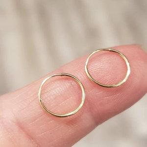 14k Solid Gold •  1.00 mm Extreme Thin Plain Hoops Simple Sleeper Earrings Solid Gold Hoop Earrings • Endless Gold Hoop 7mm 8mm 10mm 13mm