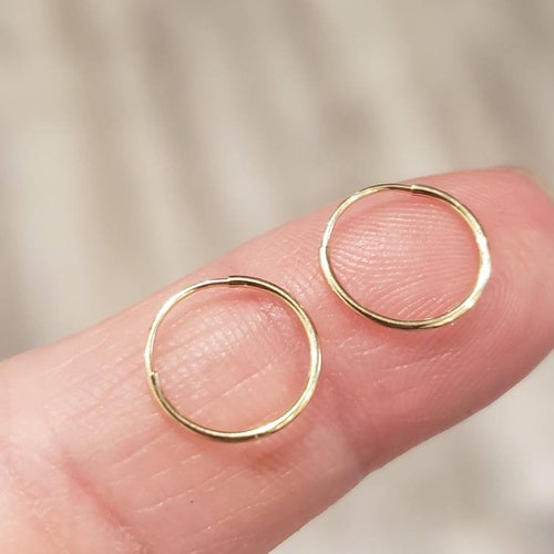 14k Gold Hoops Small Hoops Solid Gold Hoop Earrings Minimal Etsy
