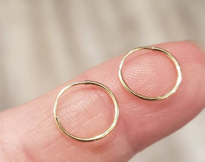 14k Solid Gold •  1.00 mm Extreme Thin Plain Hoops Simple Sleeper Earrings Solid Gold Hoop Earrings • Endless Gold Hoop 7mm 8mm 10mm 13mm