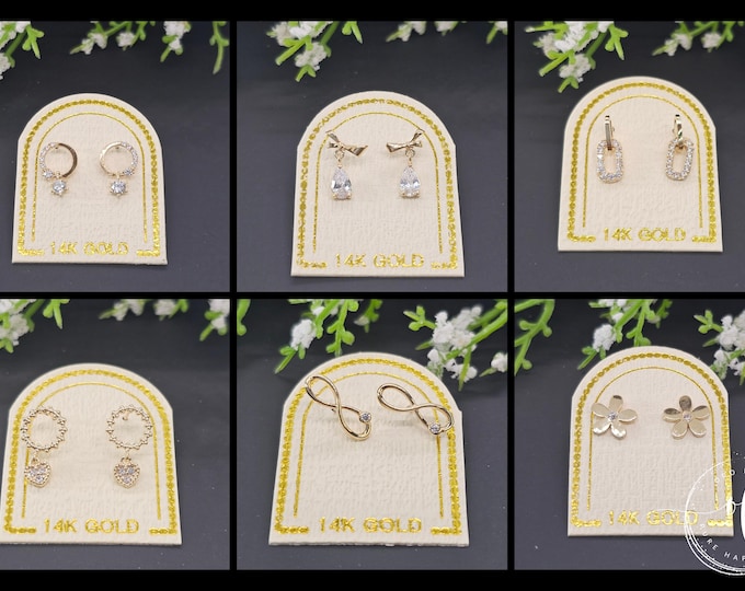 Korean 14K Real Yellow Gold •  CZ Earring  • Baby Secure Screw Backs • Cute Small  Earrings •  Kids Girl Gift Birthday Earrings.