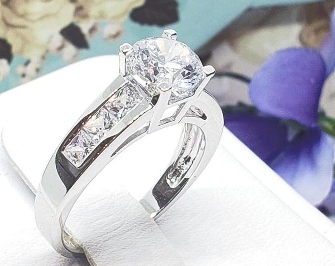 1.75 Created Diamond 14K Real Solid Gold Round 4 Prong Princess Channel Set Engagement Ring